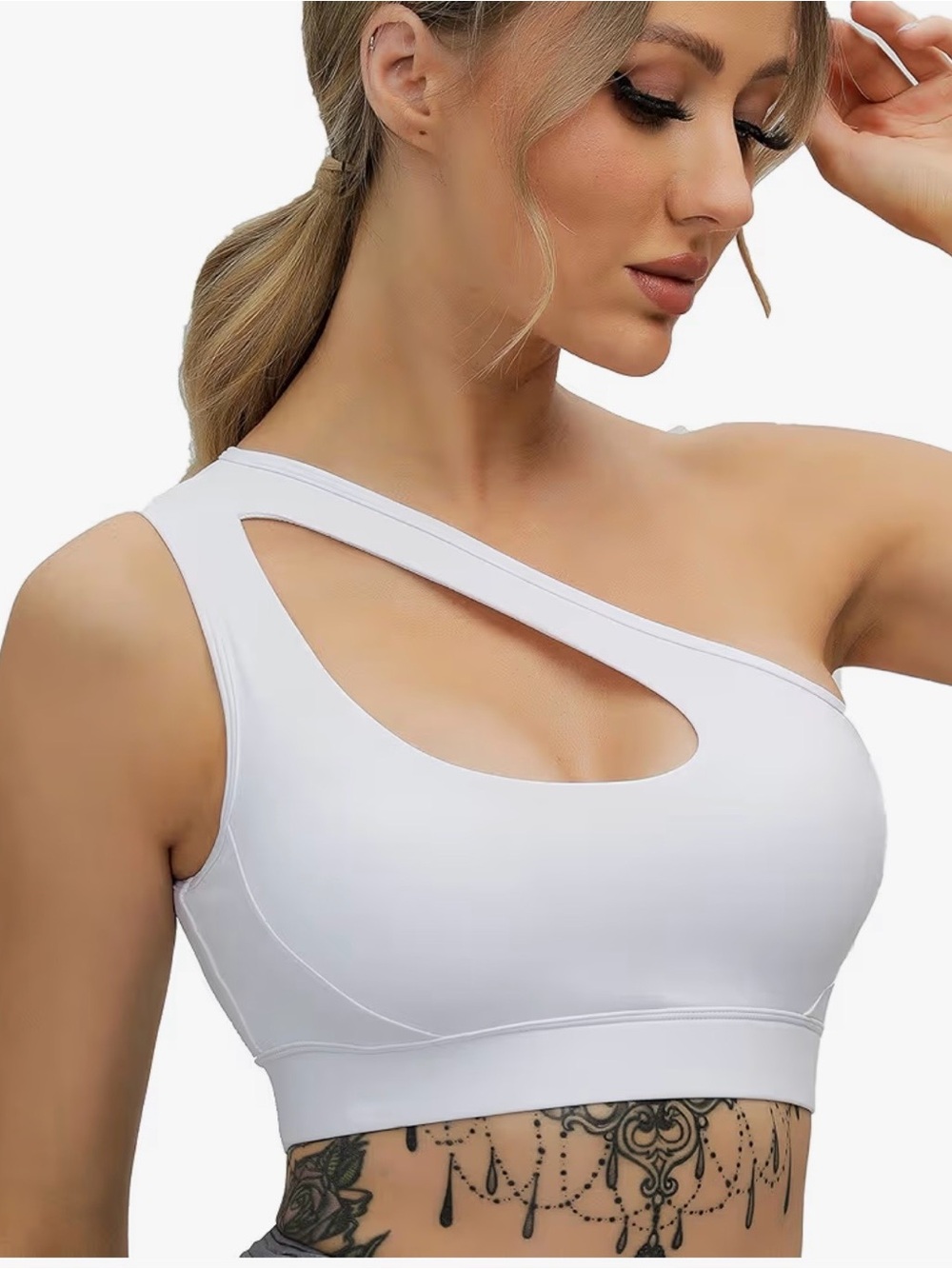 One-Shoulder Cutout Sports Bra — White